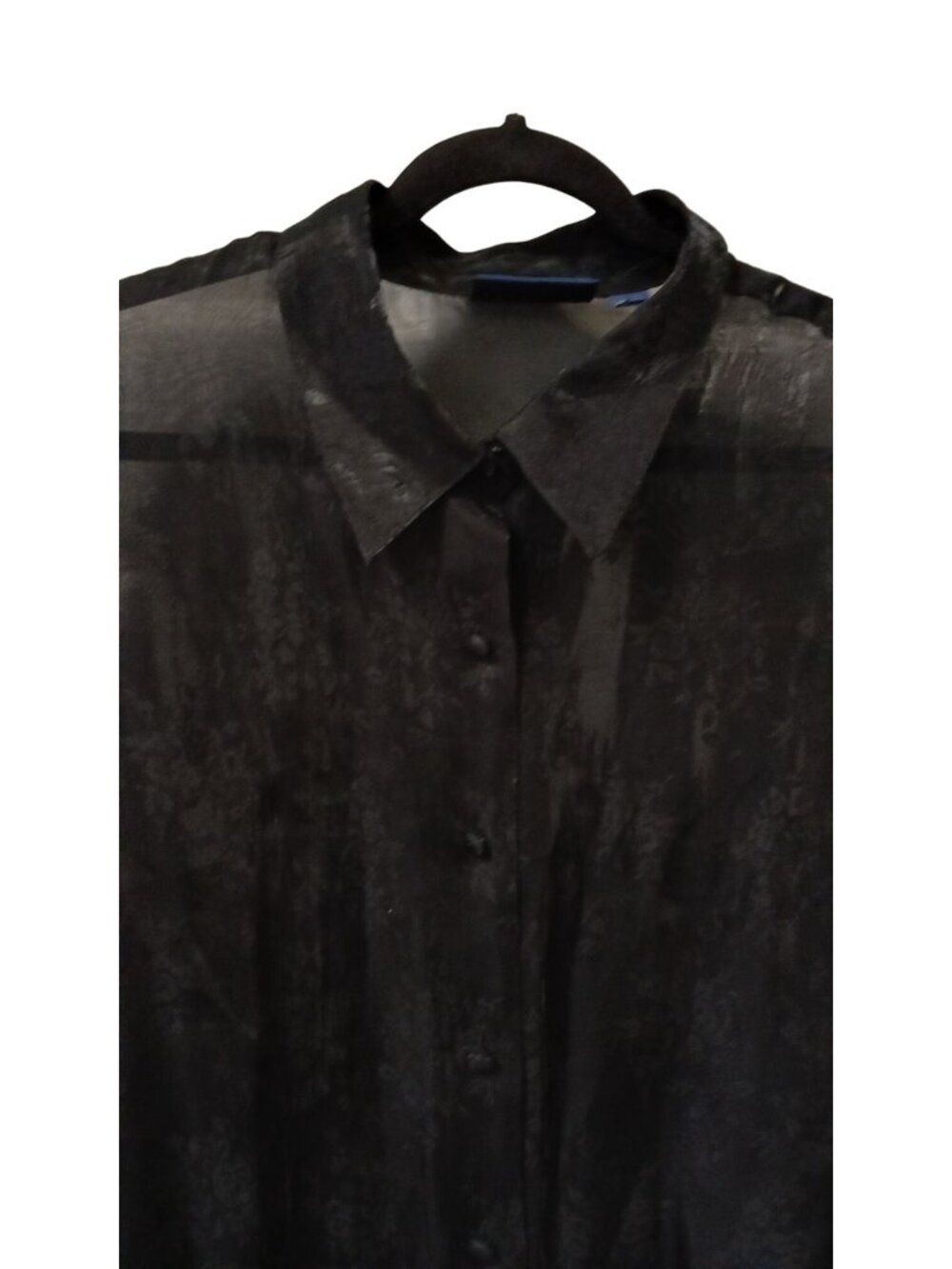 Karen Scott II Womens Size 3X Blouse Top Black Metallic Sheer Button Front #I-8 - Picture 8 of 8
